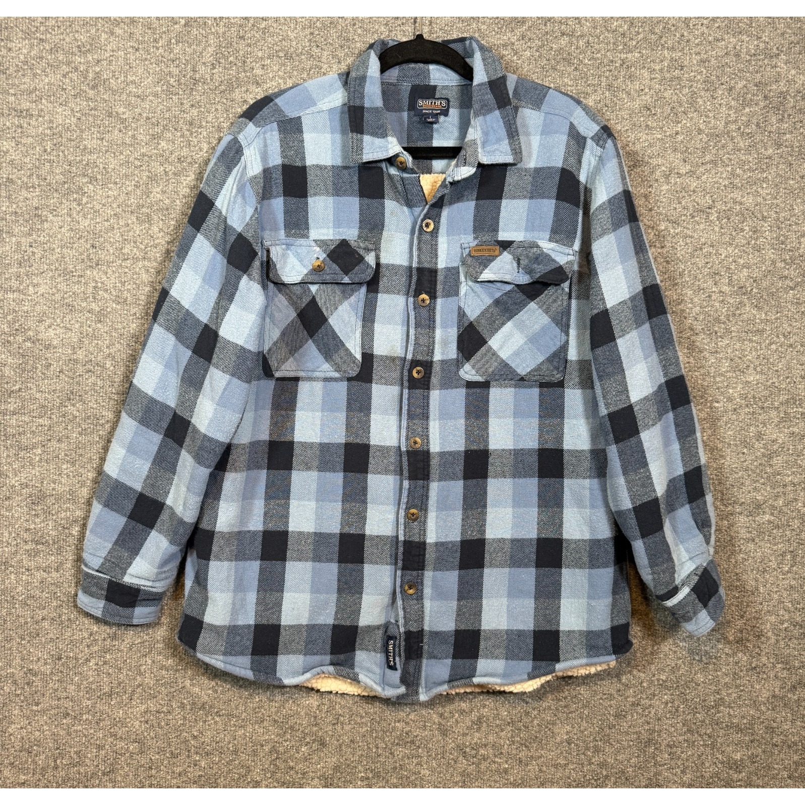 Smiths Work Wear Sherpa Lined Flannel Shirt Mens Large Plaid Shacket Outdoors